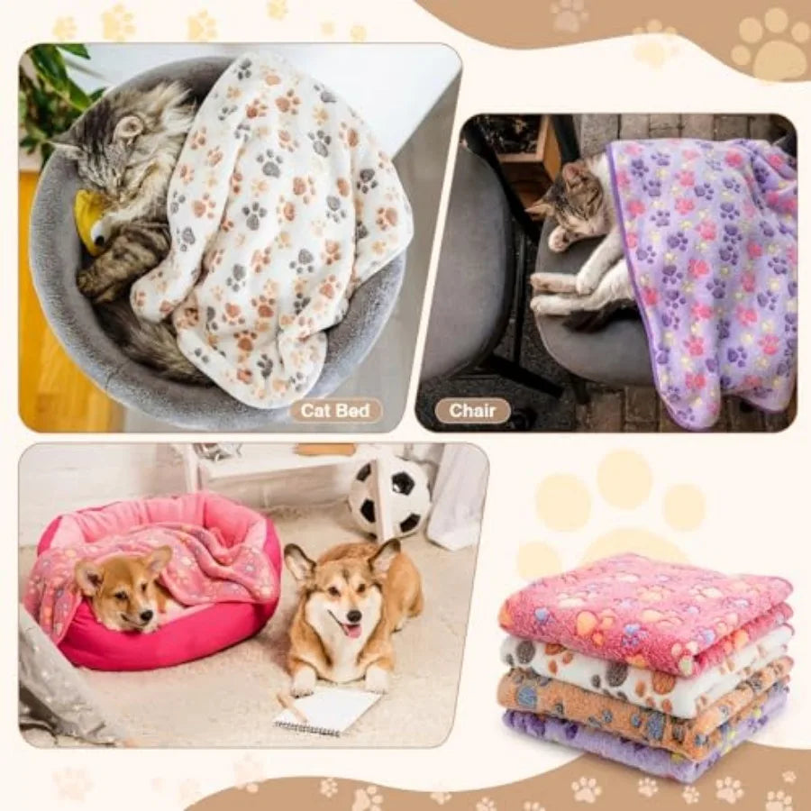 4 Pack Fleece Dog Blankets for Puppy Cats Multi-Size Sleep Mat for Pet Guinea Pig Soft Washable Warm Crate Bed Puppy Teething T