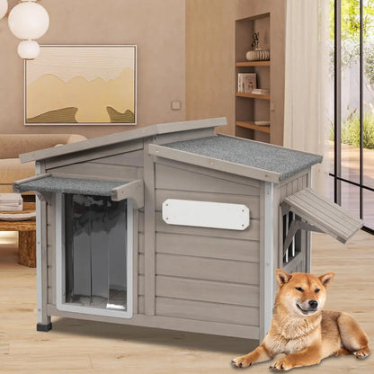 PetsCosset Outdoor Dog House – Anti-Chew Iron Frame Wooden Kennel with Waterproof Roof