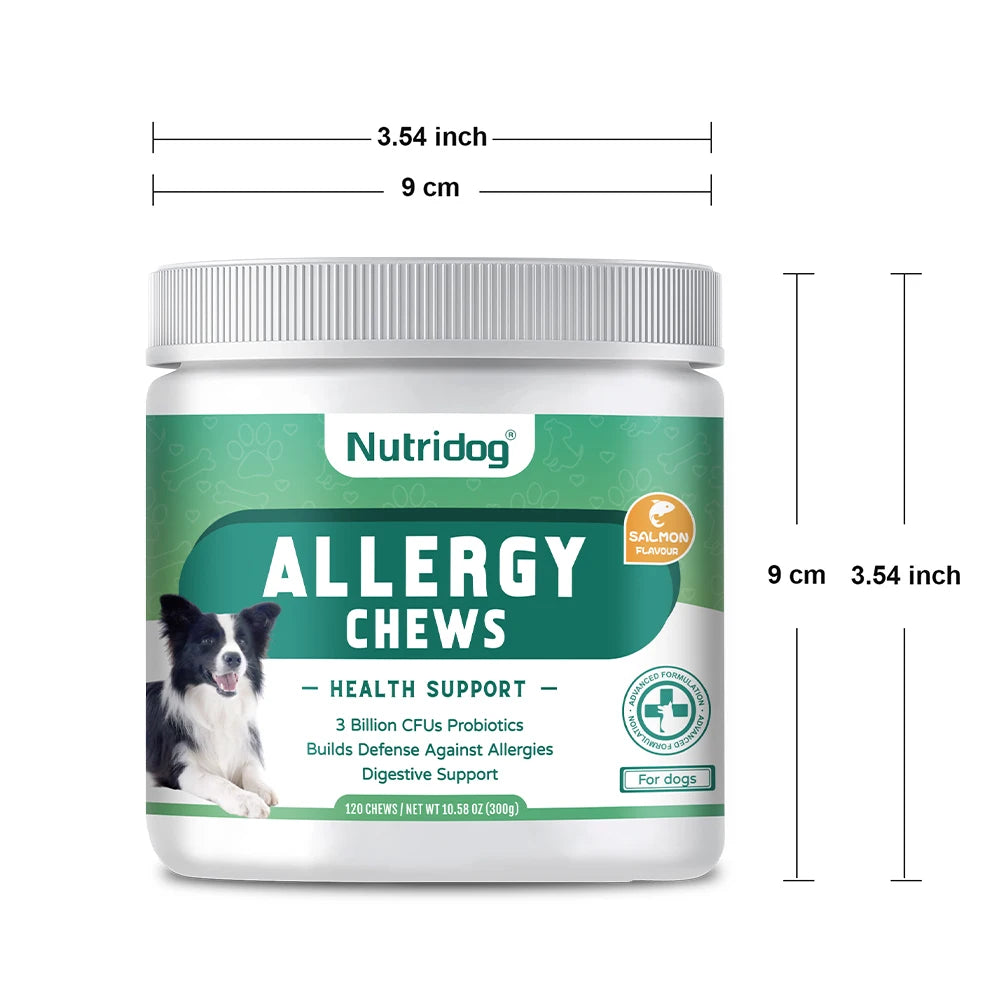NUTRIDOG Dog Anti-Allergy Chews Salmon Flavor Soft Chew Allergy Relief Skin Health Coat Defense 120 PCS/Bottle
