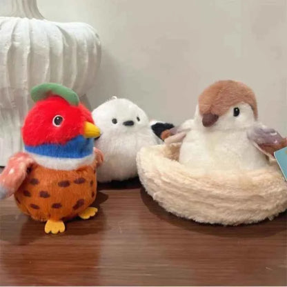 Cartoon Birds Plush Toys Pendant Keychain Simulation Parrot Bird Nest Plush Keyring Anime Cute Girl Kawaii Room Decor Kids Gifts