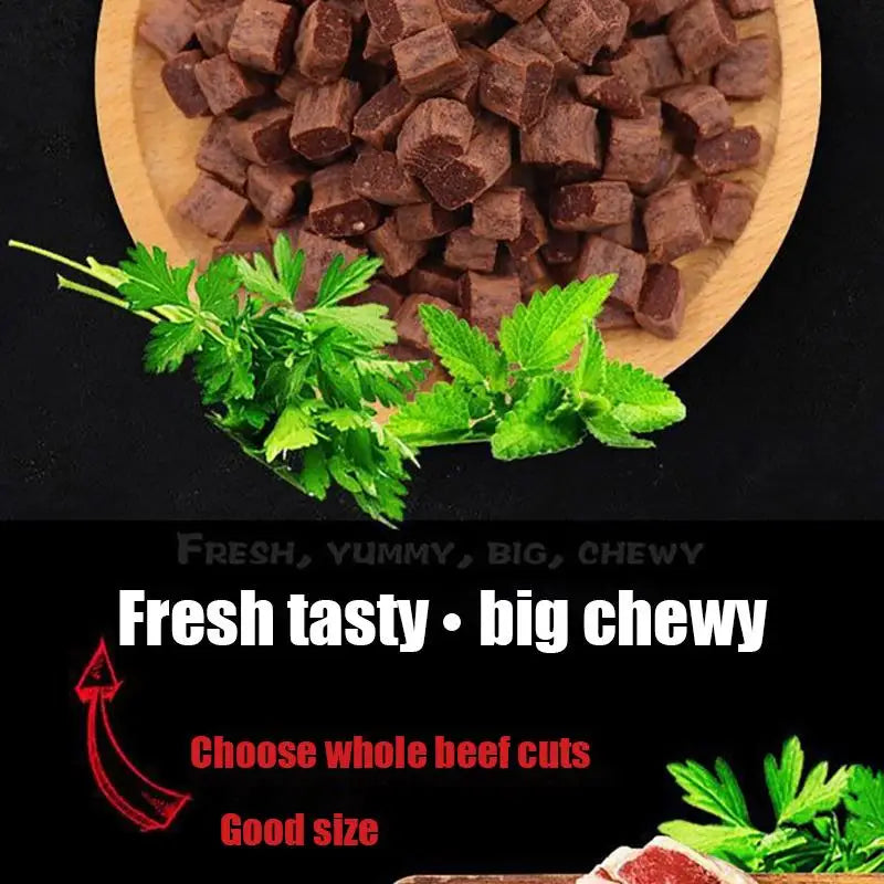 Beef Dog Treats – Chewy Diced Beef Training Rewards for Puppies & Adult Dogs