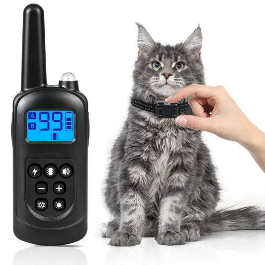 Remote Control Waterproof Cat Training Collar – Rechargeable Shock, Vibration & Sound (Stop Meowing) - Bdba PK
