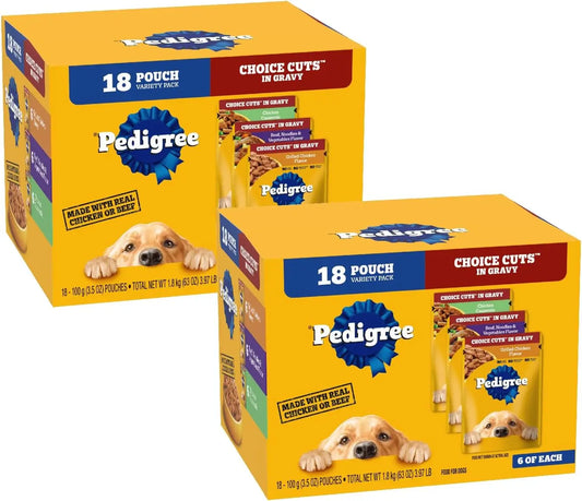 Choice Cuts in Gravy Wet Dog Food Chicken Casserole Variety Pack, 3.5 oz. Pouches, 18 Count (Pack of 2)
