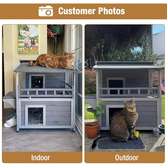 Two-Story Rainproof Outdoor Cat House for Feral Cats with Winter Protection Durable Shelter for Outdoor Use in Gardens Backyard - Bdba PK