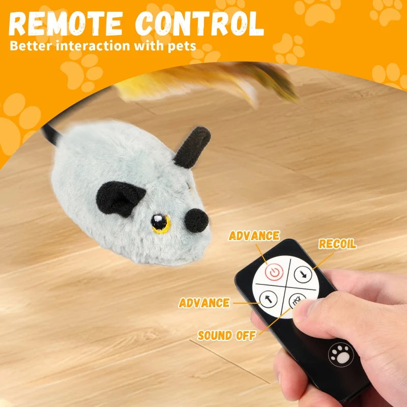Cat Mouse Interactive Plush Toys LED Glow Electric Telecontrol Auto Rechargeable Pet Moving Mice Toy Realistic Kitten