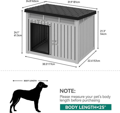 Plastic Dog House with Liftable Roof – Outdoor & Indoor Dog Kennel with Air Vents