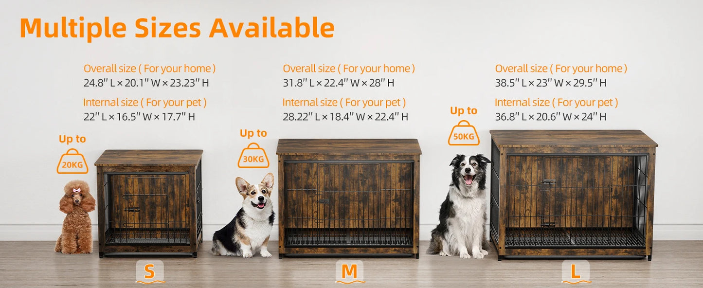 Wooden Dog Crate Furniture – Elevated Indoor Dog Kennel with End Table Top