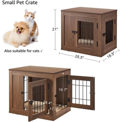 Furniture Style Dog Crate – Indoor Wood & Wire Pet Kennel with End Table Top