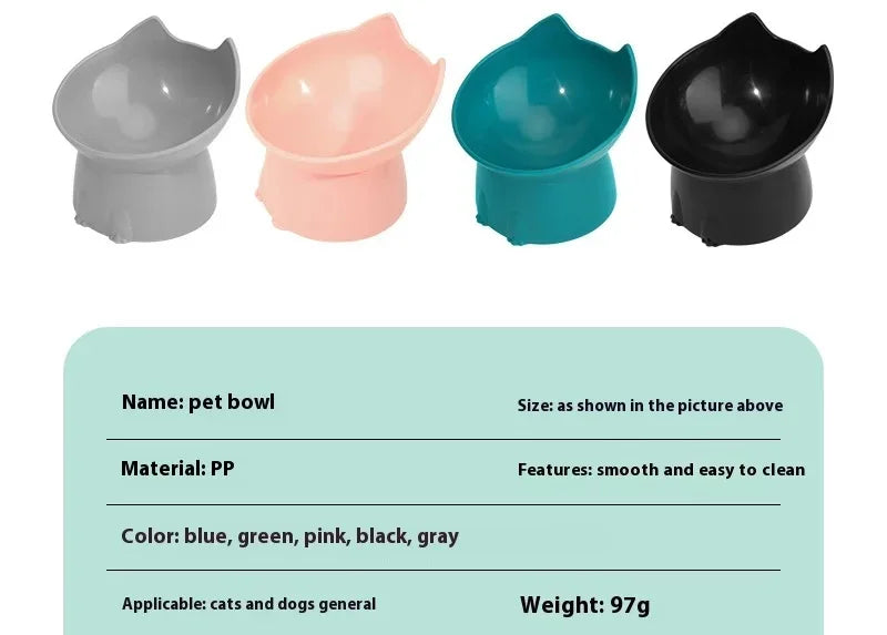 Elevated Cat Bowl Neck Protector Anti Vomiting Food Water Bowls for Indoor Cats Kittens Anti-Tip Plastic Raised Pet Feeding Dish