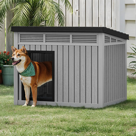 Plastic Dog House with Liftable Roof – Outdoor & Indoor Dog Kennel with Air Vents
