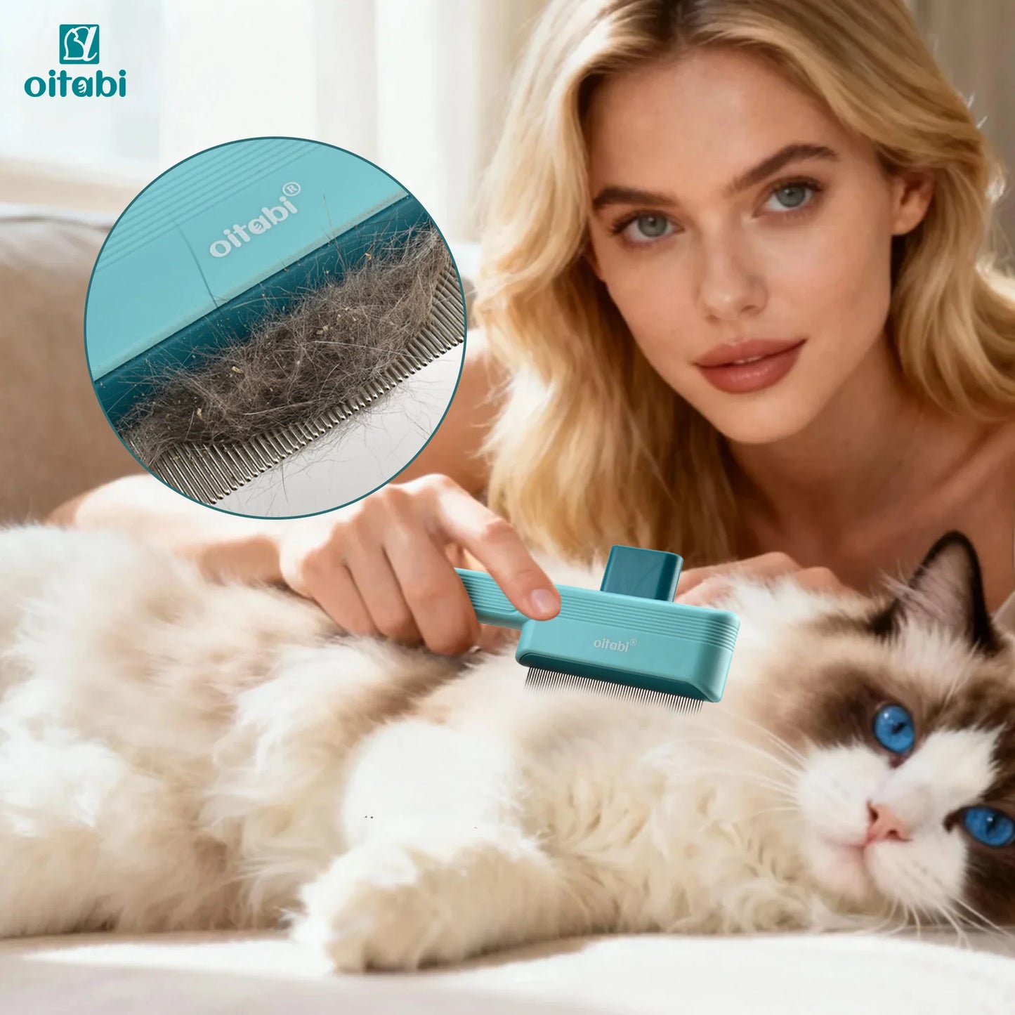 OITABI Self-Cleaning De-Shedding Comb – One-Click Pet Hair Removal for Dogs & Cats