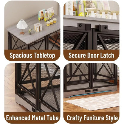 Large Dog Crate Furniture - 48 inch Heavy Duty Dog Kennel Indoor for XLarge Breed with Double Doors, Wooden Dog Cage XL Modern