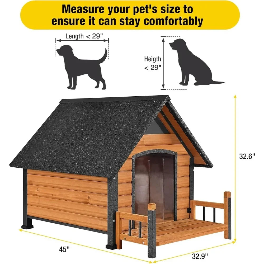 Weatherproof Outdoor Dog House for Large Breeds – Wood & Anti-Chew Iron Frame