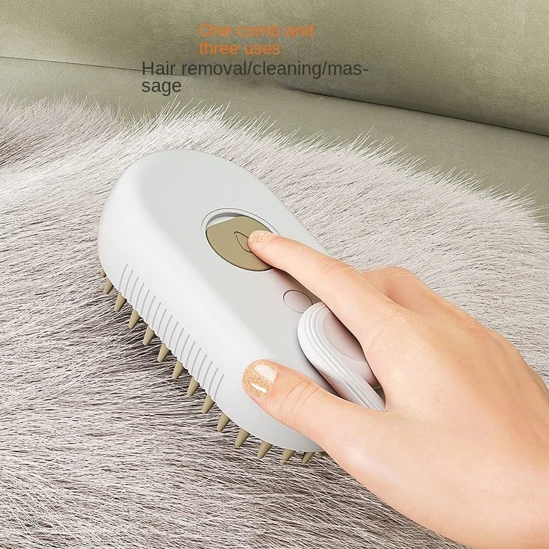3-in-1 Electric Steam Spray Pet Grooming Brush – Massage, Detangle & Hair Removal for Dogs & Cats