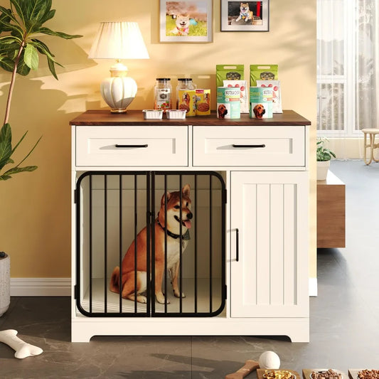 Dog Crate Furniture, Indoor Dog Kennel House with 2 Drawers and Storage Cabinet, Modern Furniture Dog Cage Side End Table