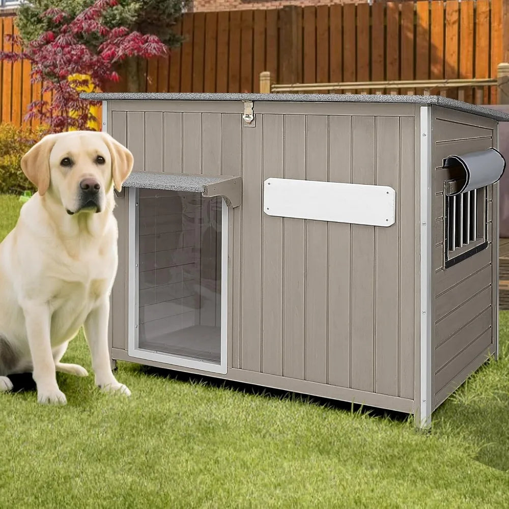 XL Wooden Dog House Outdoor – Weatherproof Asphalt Roof & Chew-Resistant Frame