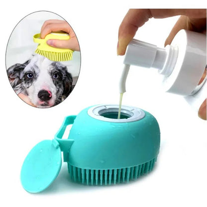 Shampoo Dispenser Pet Bath Brush – Soft Silicone Grooming Brush for Dogs & Cats