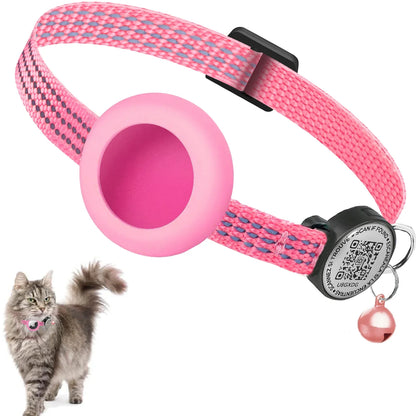 Reflective AirTag Cat Collar – Breakaway Safety Collar with QR Tag & Air Tag Holder