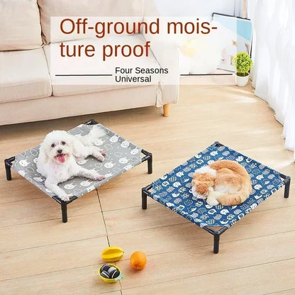Foldable Elevated Pet Bed - Portable Camping Dog/Cat Bed with Washable Mat, Breathable Dog House for All Seasons