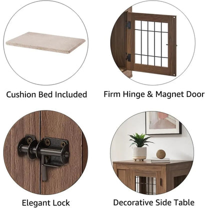 Furniture Style Dog Crate – Indoor Wood & Wire Pet Kennel with End Table Top
