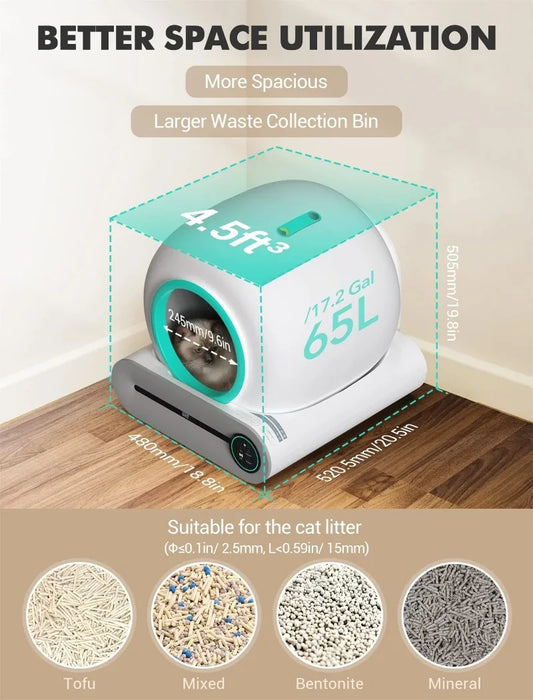 Smart Litter Box Automatic Self-Cleaning Cat Toilet - Electric Large-Sized Cat Sand Box with AI Remote Control
