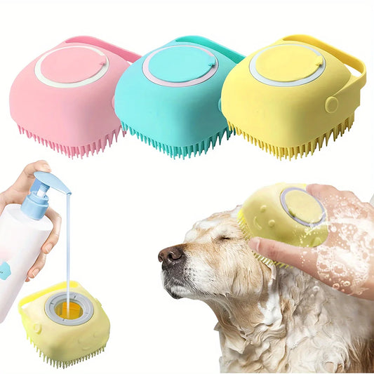 Shampoo Dispenser Pet Bath Brush – Soft Silicone Grooming Brush for Dogs & Cats - Bdba PK