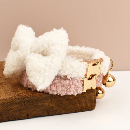 Autumn and winter Teddy fur cat collar bell accessories Kitten neck accessories can be customized laser lettering - Bdba PK