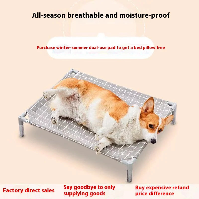 Stainless Steel Pet Cot Elevated Dog Bed - All Season Military Style Removable Washable Moisture Proof for Small Dogs Cats