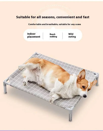 Stainless Steel Pet Cot Elevated Dog Bed - All Season Military Style Removable Washable Moisture Proof for Small Dogs Cats