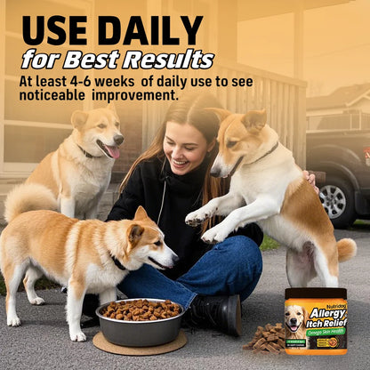 NUTRIDOG Dog Allergy Itch Relief Chews Omega-3 Vitamin C Support Skin For Dog Immune Health Supplement Nutrition 90 PCS/Bottle