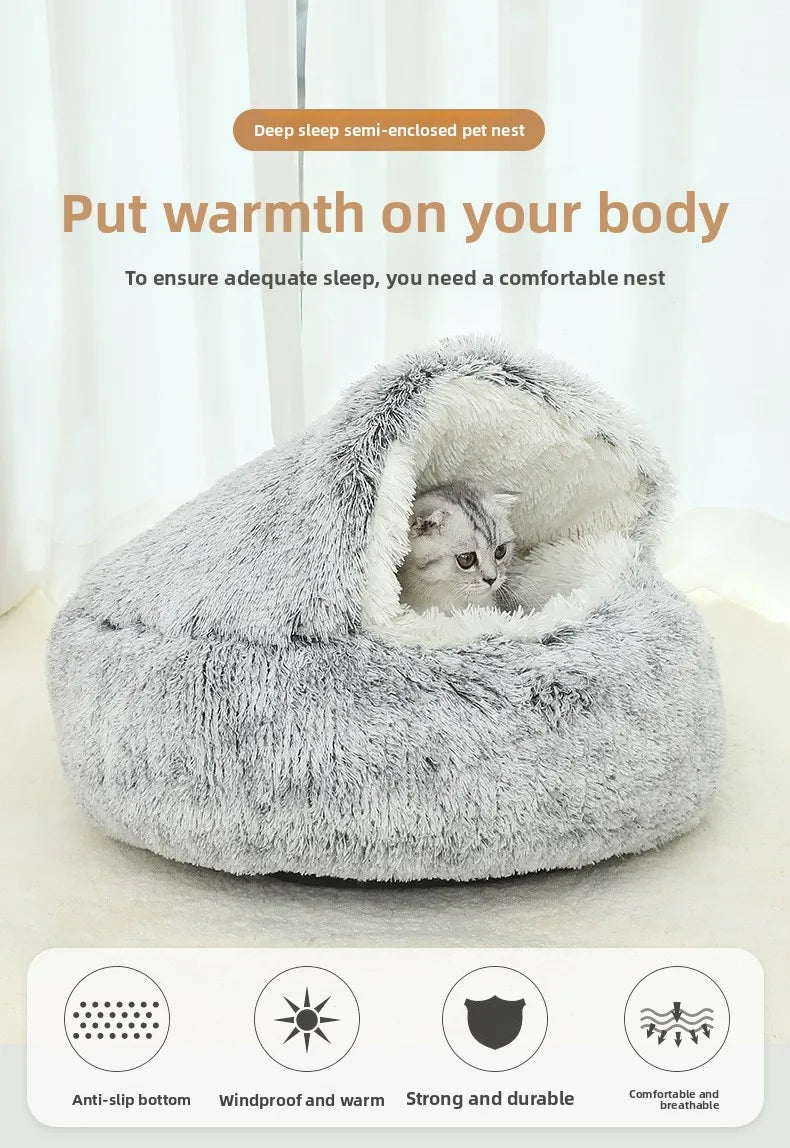 Pet Autumn and Winter Warm Shell Semi-Enclosed Cat Bed Pure Cotton Pet Cat Bed Semi-Enclosed Dog Bed Dog Bed Enclosed Cat Bed