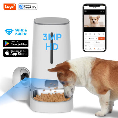 Tuya Smart Cat Food Dispenser Dog Feeder with Camera 2.4G WiFi 4L Motion Detection 3MP HD,Timed,MotionTracking Pet Feeder