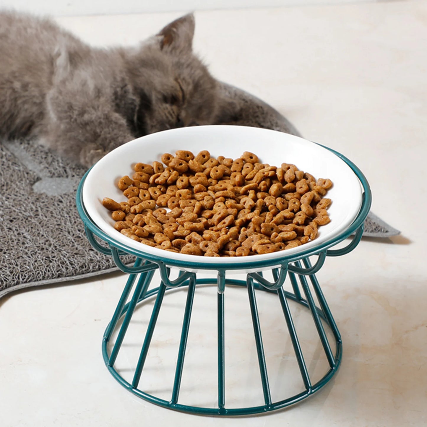 Ceramic Raised Pet Bowl Food Water Bowls with Rack for Cats Dogs Outdoor Feeding Drinking Accessories Doggie Cat Stand Bowl ﻿