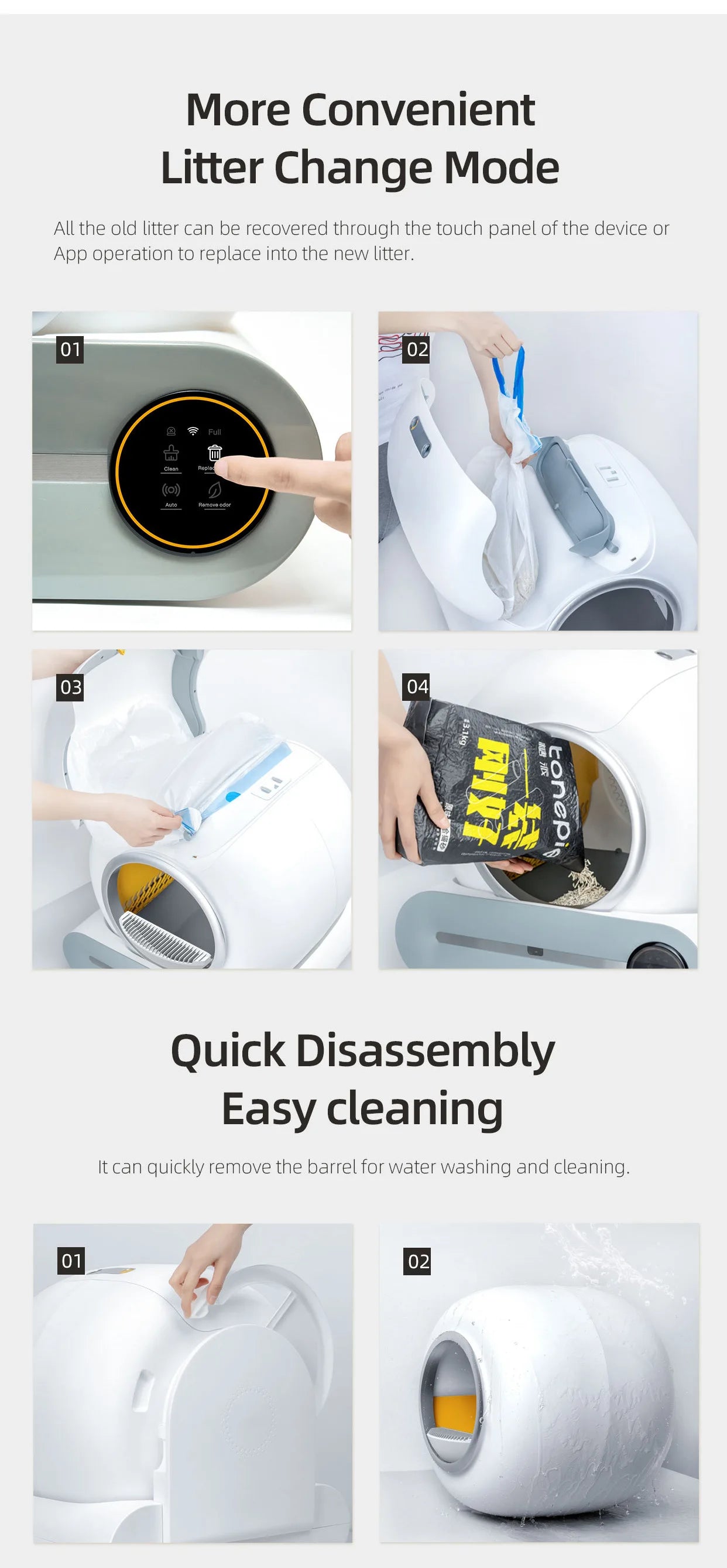 Tonepie 65L Fully Enclosed Smart Self-Cleaning Cat Litter Box with App Control