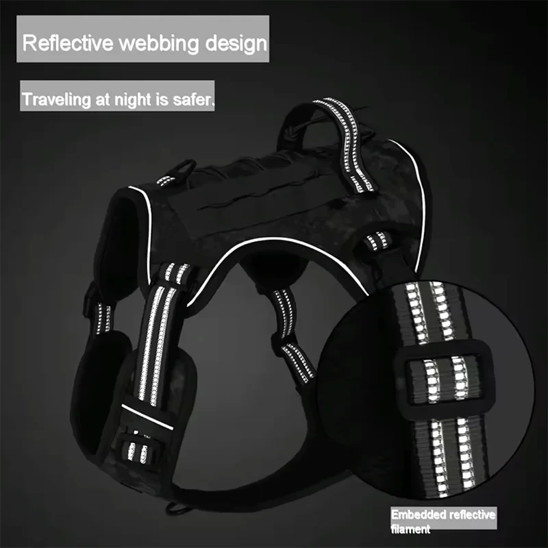 Reflective Dog Harness Tactical Training No Pull Medium Large Dog Vest Adjustable Safety Lead Military Running Pet Harnesses