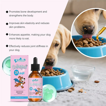 3pcs Liquid Collagen Supplement Drops For Dog Hip Joint Support Skin Coat Health Itch Relief In One Daily Supplement 60ml