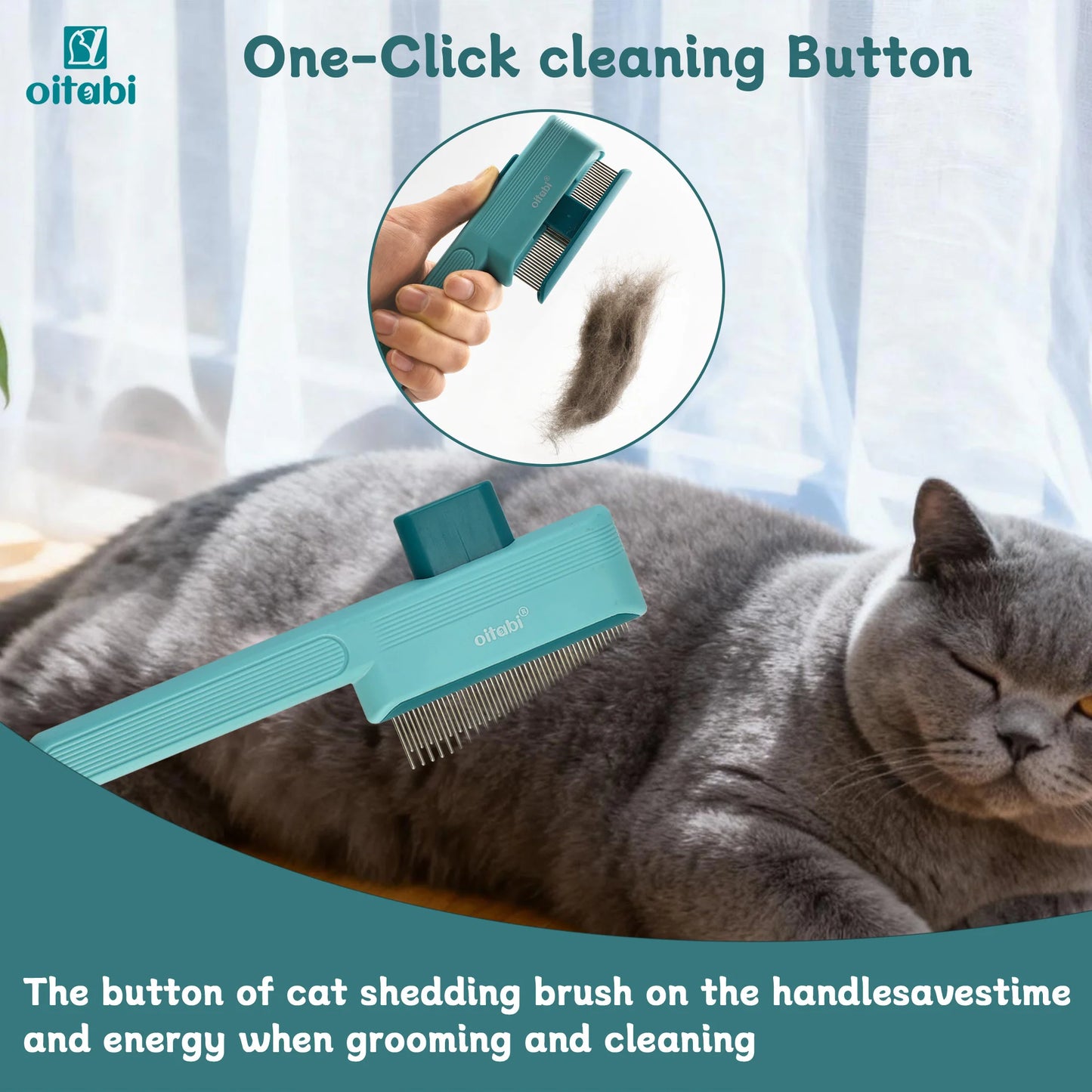 OITABI Self-Cleaning De-Shedding Comb – One-Click Pet Hair Removal for Dogs & Cats