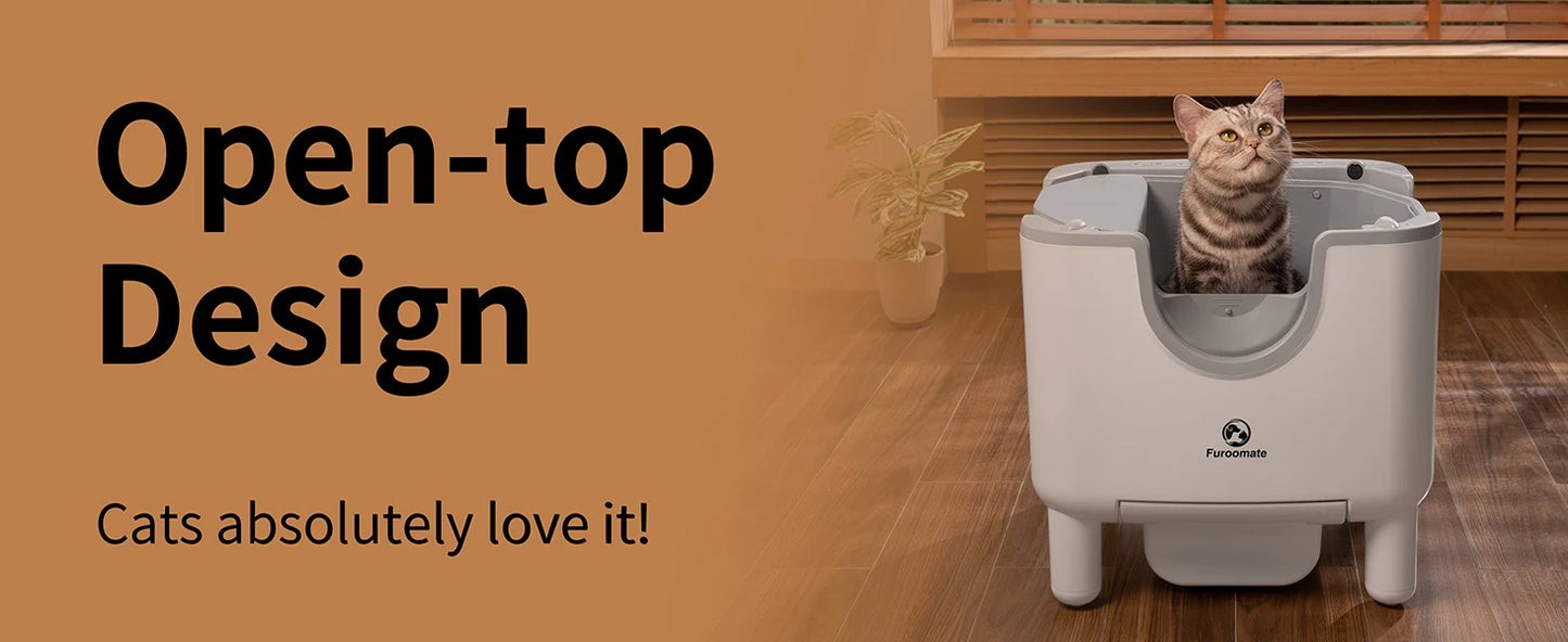 F6 Self-Cleaning Cat Litter Box – Automatic, Open-Top, Odor Control