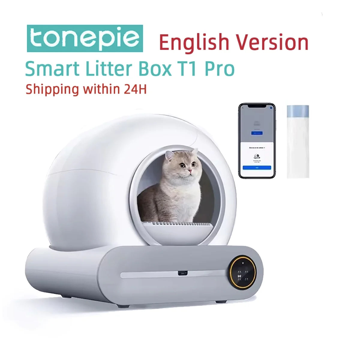 Tonepie 65L Fully Enclosed Smart Self-Cleaning Cat Litter Box with App Control