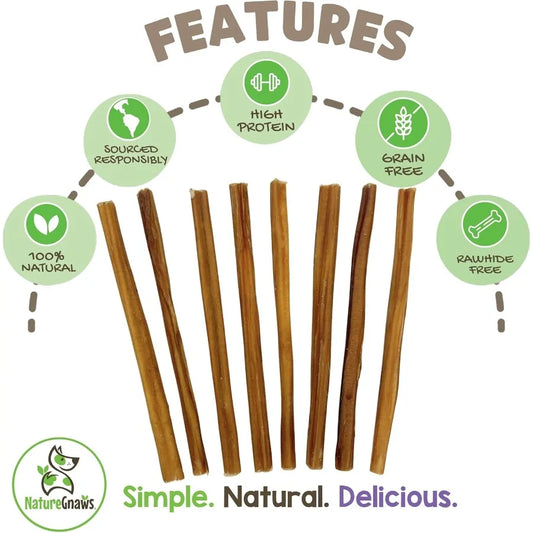 Extra Thin Bully Sticks for Small Dogs – 50 Count Natural Beef Chews for Puppies & Light Chewers - Bdba PK