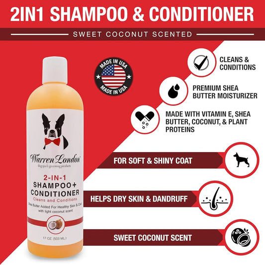 2-in-1 Pet Shampoo & Conditioner for Dogs & Cats | Soothes Dry Itchy Skin | Dandruff Control | 17oz | Made in USA - Bdba PK