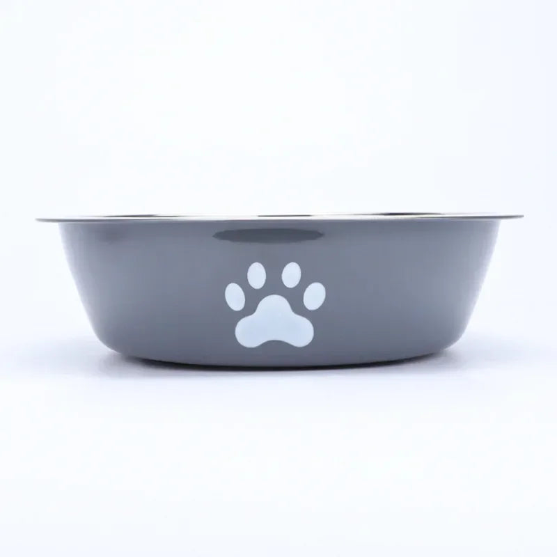 New stainless steel dog basin paw print pet supplies cat bowl dog bowl silicone anti-slip design pet drinking water feeding bowl