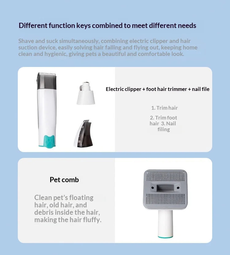 pet 7-in-1 hair suction device cat dog vacuum cleaner machine hair trimmer electric push cutting grooming shaving cleaning