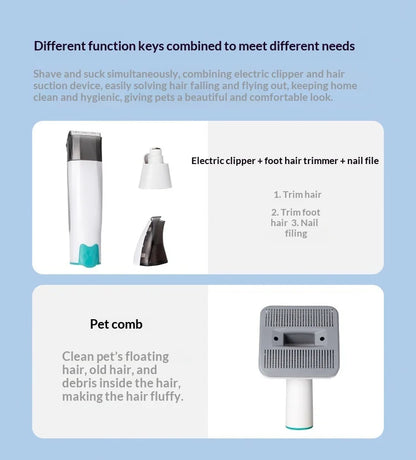 pet 7-in-1 hair suction device cat dog vacuum cleaner machine hair trimmer electric push cutting grooming shaving cleaning