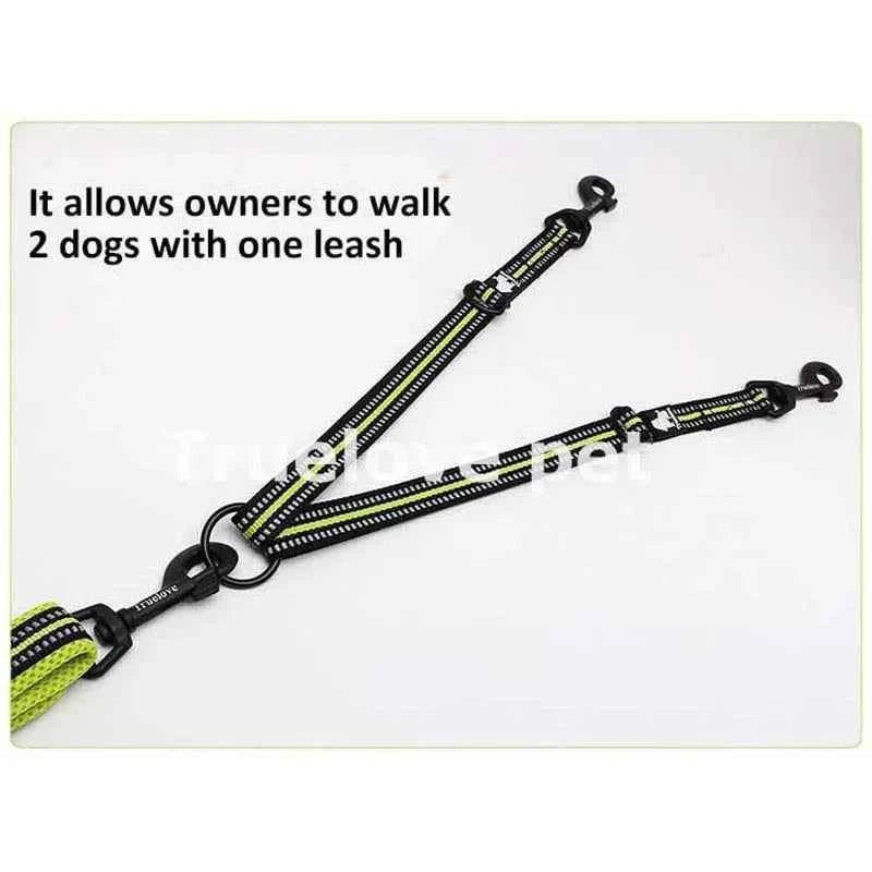 Truelove Reflective Nylon Double Dog Leash For Two Dogs Coupler No Tangle Pet Leash For All breed Training Running Dropshipping