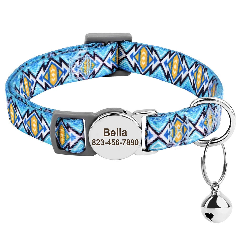 Cat Collar Free Personalized Kitten Collars Engraved Pet Puppy Name Necklace Collars Anti-lost for Cats Small Dogs Adjustable