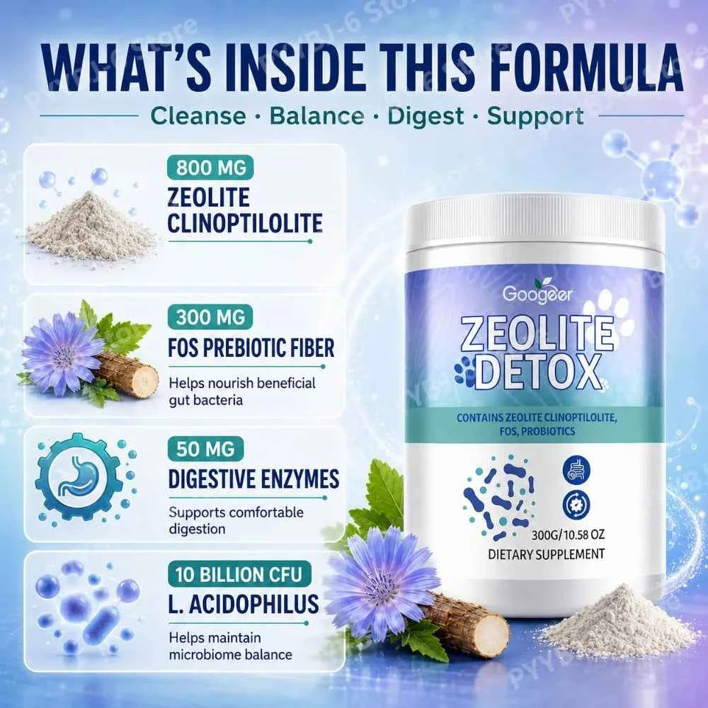 Zeolite Powder with FOS Prebiotic Fiber Probiotics & Digestive Enzymes Daily Gut Balance Supplement 300g 100 Servings