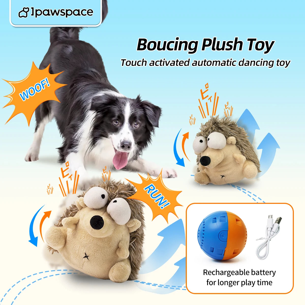 Interactive Dog Toy – Motion-Activated Vibrating Bounce Ball with Squeaky Plush Cover