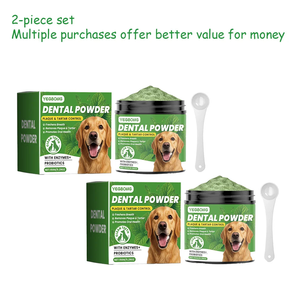 Dog tooth cleaning powder gently cleanses pet teeth, improves tartar, teeth yellowing, freshens breath, natural ingredients