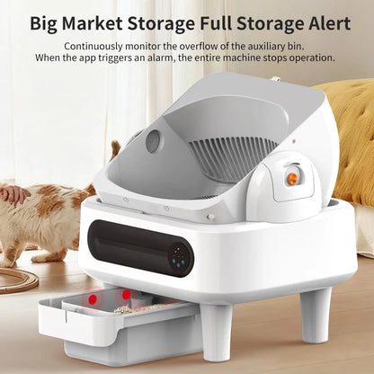 Automatic Cat Litter Box Self-Cleaning - App Control, Open Design, Smart Health Monitoring, Suitable for Medium Cats and Kittens, Anti-Pinch Safety, Quiet Operation, Trusted Companion for Your Life - White
